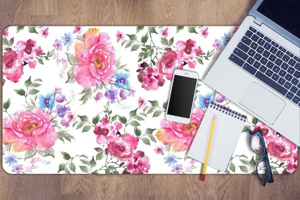 Large desk mat table protector pink flowers