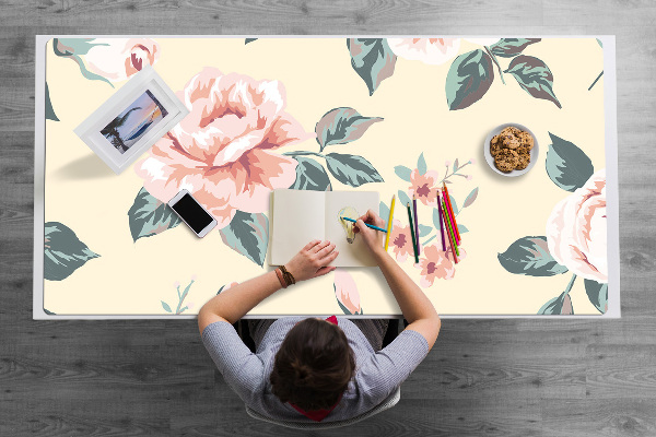Large desk pad PVC protector Vintage Roses