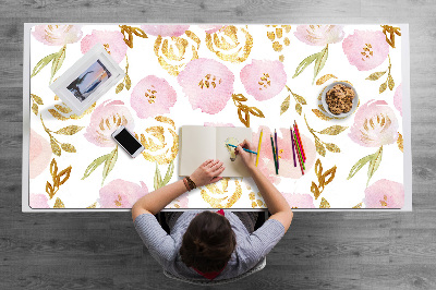 Large desk mat table protector pink flowers