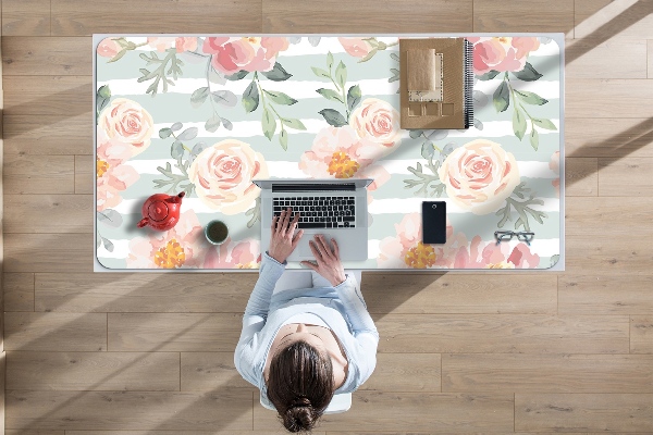 Large desk mat table protector pink flowers