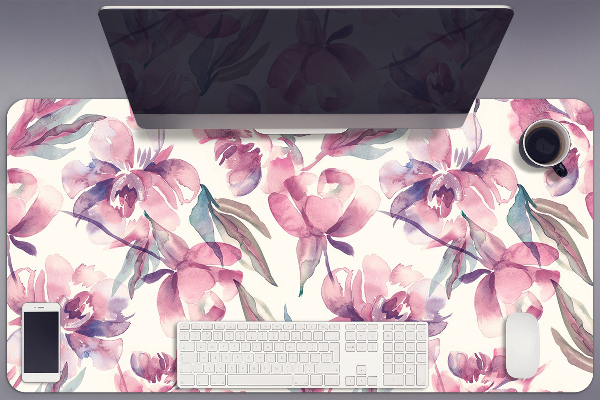 Large desk mat table protector pink flowers