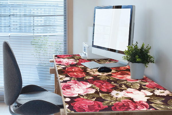 Large desk mat table protector Red roses