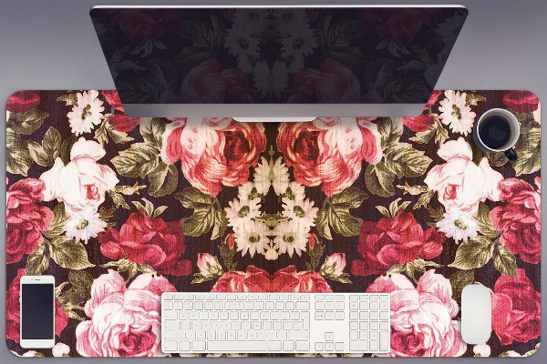 Large desk mat table protector Red roses