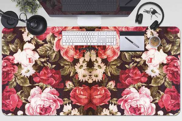 Large desk mat table protector Red roses