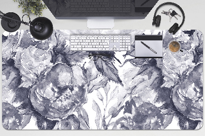 Large desk pad PVC protector gray flowers