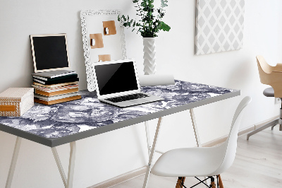 Large desk pad PVC protector gray flowers