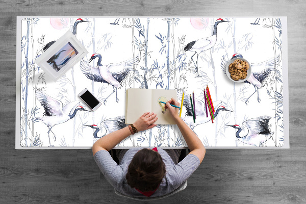 Large desk mat table protector dancing cranes
