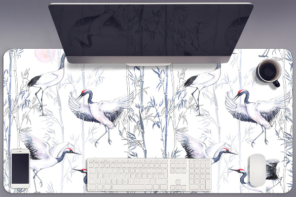 Large desk mat table protector dancing cranes