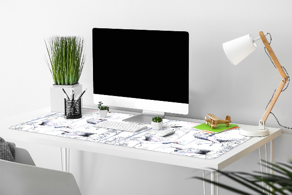 Large desk mat table protector dancing cranes