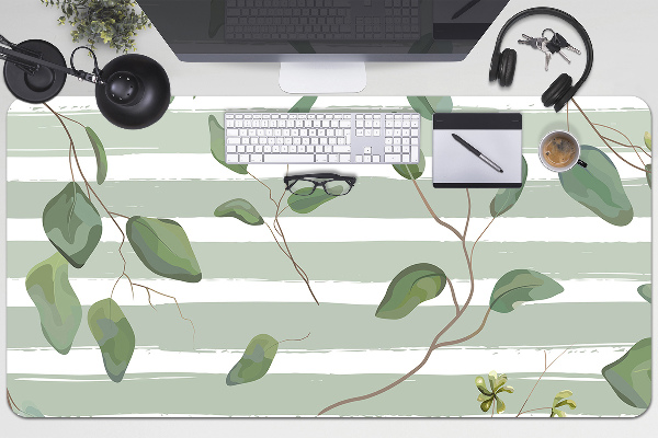Full desk protector Leaves on a striped background
