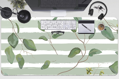 Full desk protector Leaves on a striped background