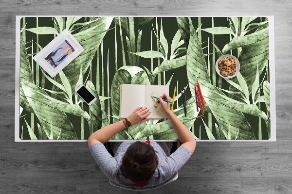 Large desk mat table protector dark leaves