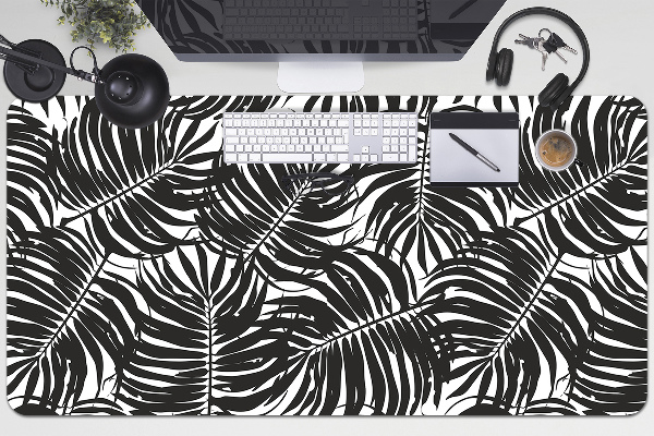 Large desk mat table protector black leaves