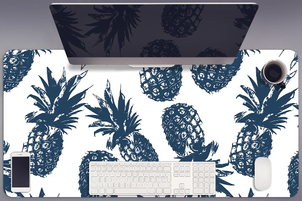 Large desk mat table protector gray pineapples