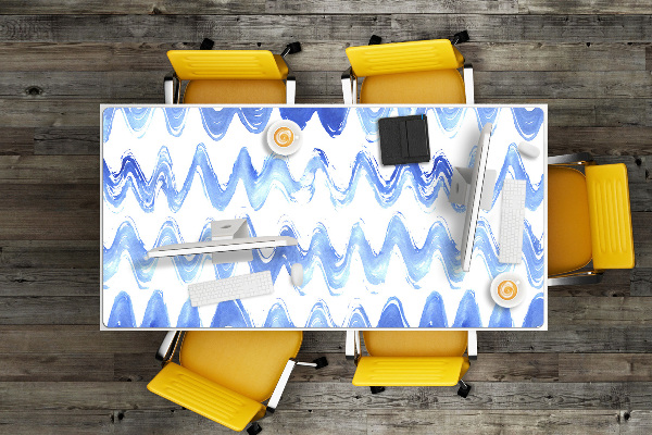 Large desk mat table protector waves watercolors