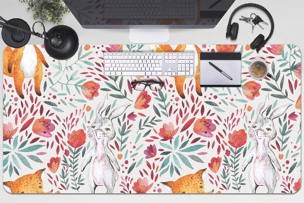 Large desk pad PVC protector Fox and rabbit