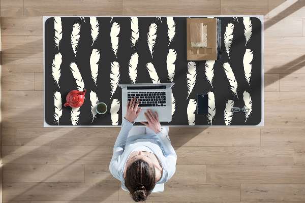 Large desk mat for children white feathers