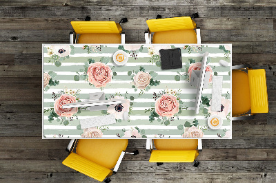 Large desk mat table protector striped roses