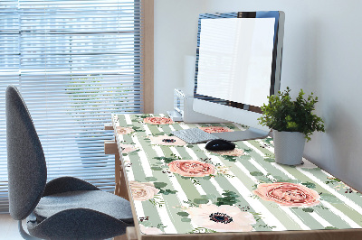 Large desk mat table protector striped roses