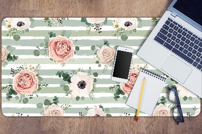 Large desk mat table protector striped roses