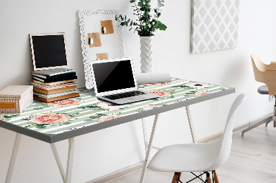 Large desk mat table protector striped roses