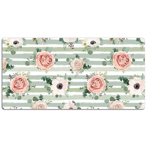 Large desk mat table protector striped roses