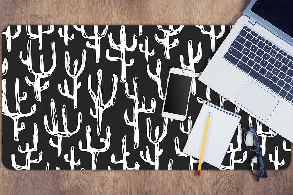 Full desk protector White-drawn cacti