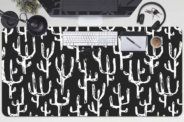 Full desk protector White-drawn cacti