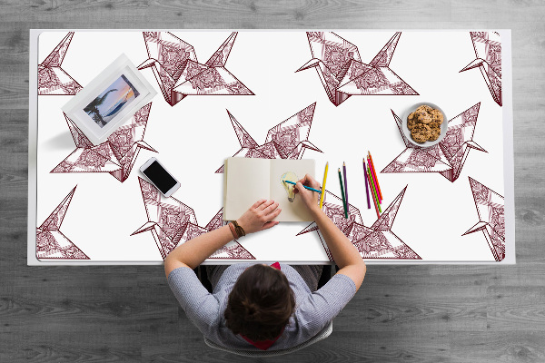 Large desk mat table protector origami birds