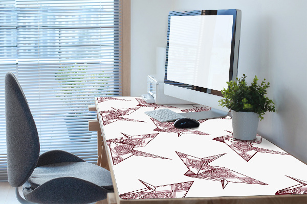 Large desk mat table protector origami birds
