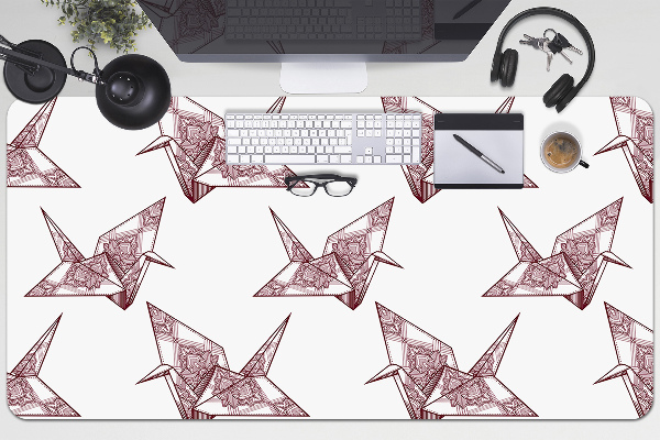 Large desk mat table protector origami birds