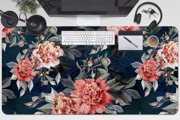 Full desk protector red peonies
