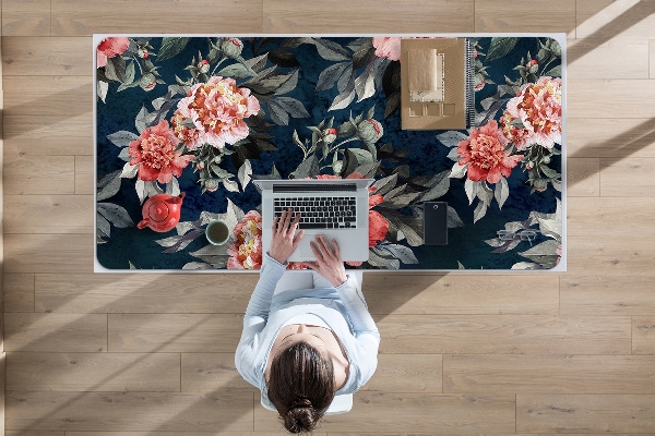 Full desk protector red peonies