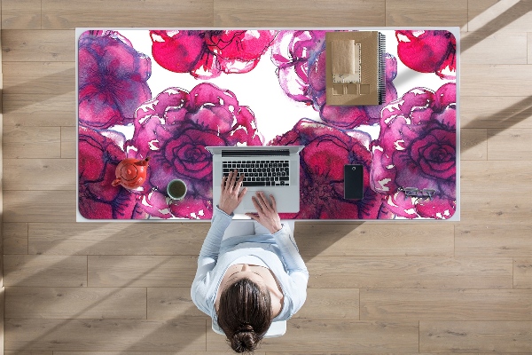 Large desk mat table protector Red roses