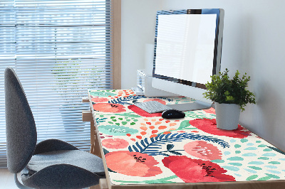 Large desk mat table protector Red poppies