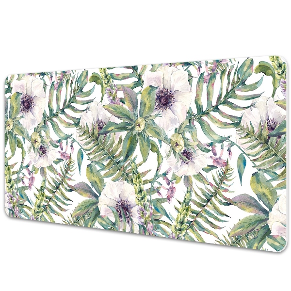 Large desk pad PVC protector white flowers