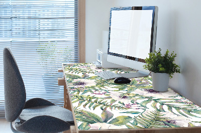 Large desk pad PVC protector white flowers