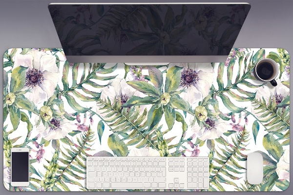 Large desk pad PVC protector white flowers