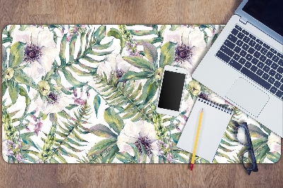 Large desk pad PVC protector white flowers