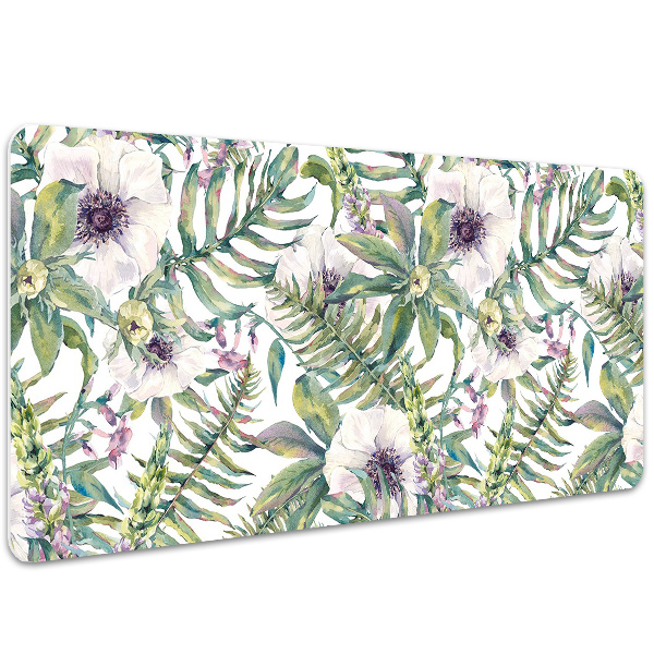 Large desk pad PVC protector white flowers