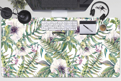 Large desk pad PVC protector white flowers