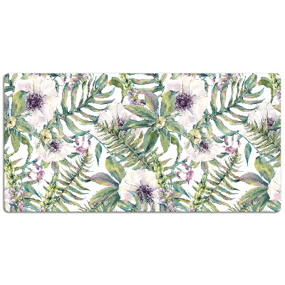 Large desk pad PVC protector white flowers