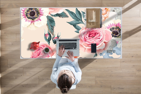 Full desk protector pastel flowers