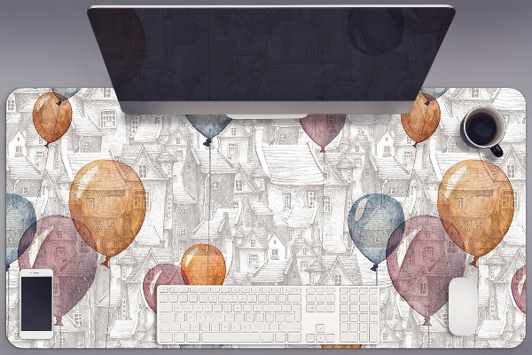 Large desk mat table protector Balloons and houses