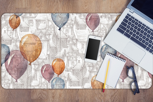 Large desk mat table protector Balloons and houses