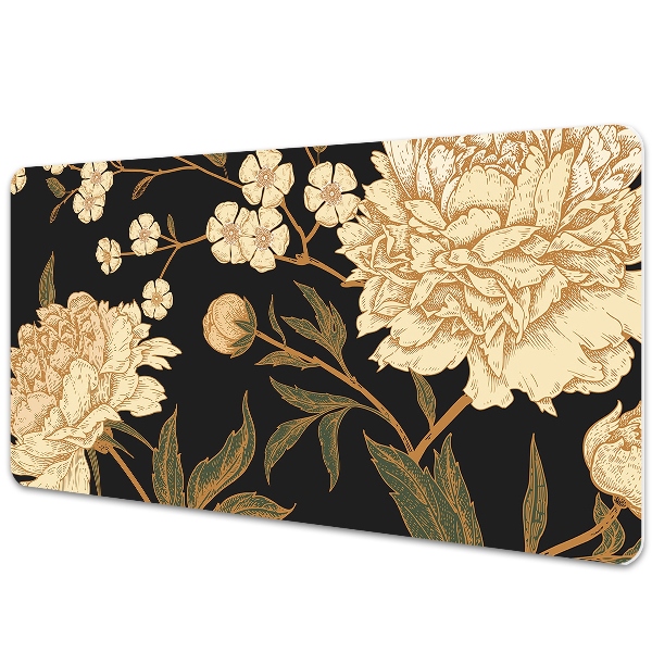 Large desk mat table protector white peony