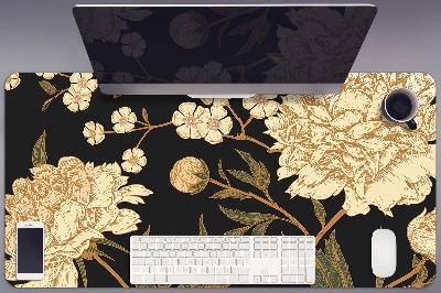 Large desk mat table protector white peony