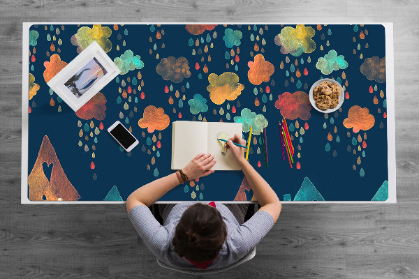 Large desk mat table protector colorful houses