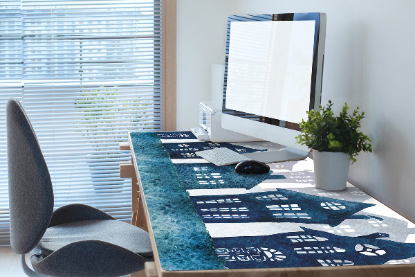 Large desk mat for children City at night