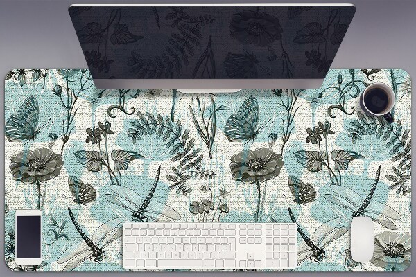 Full desk mat Flowers and dragonflies